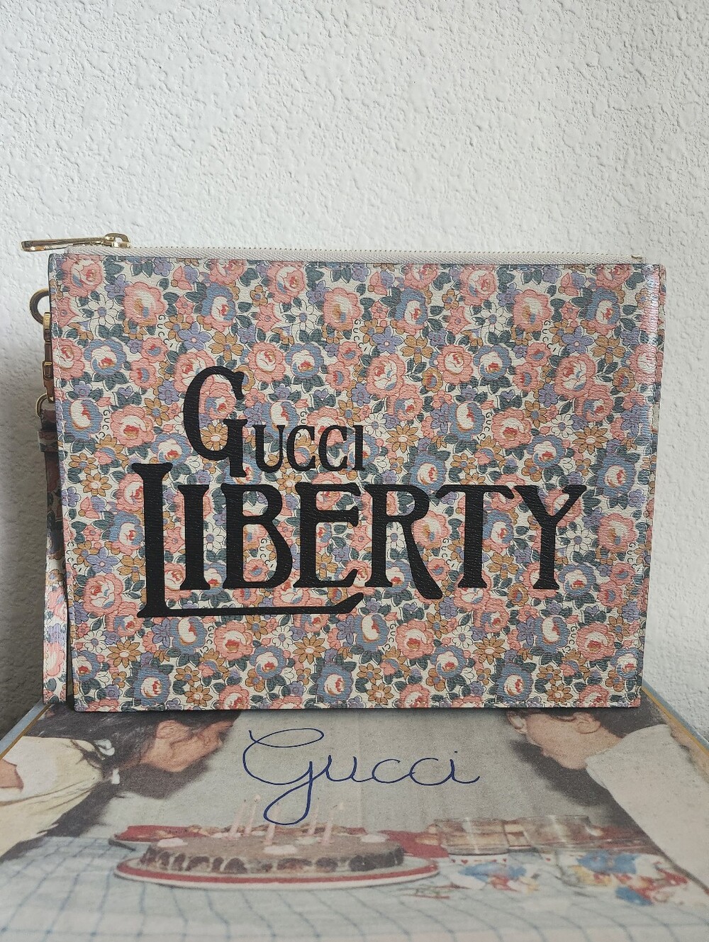 Gucci Liberty Floral Clutch Wrist Strap Gold Hardware Multicolor